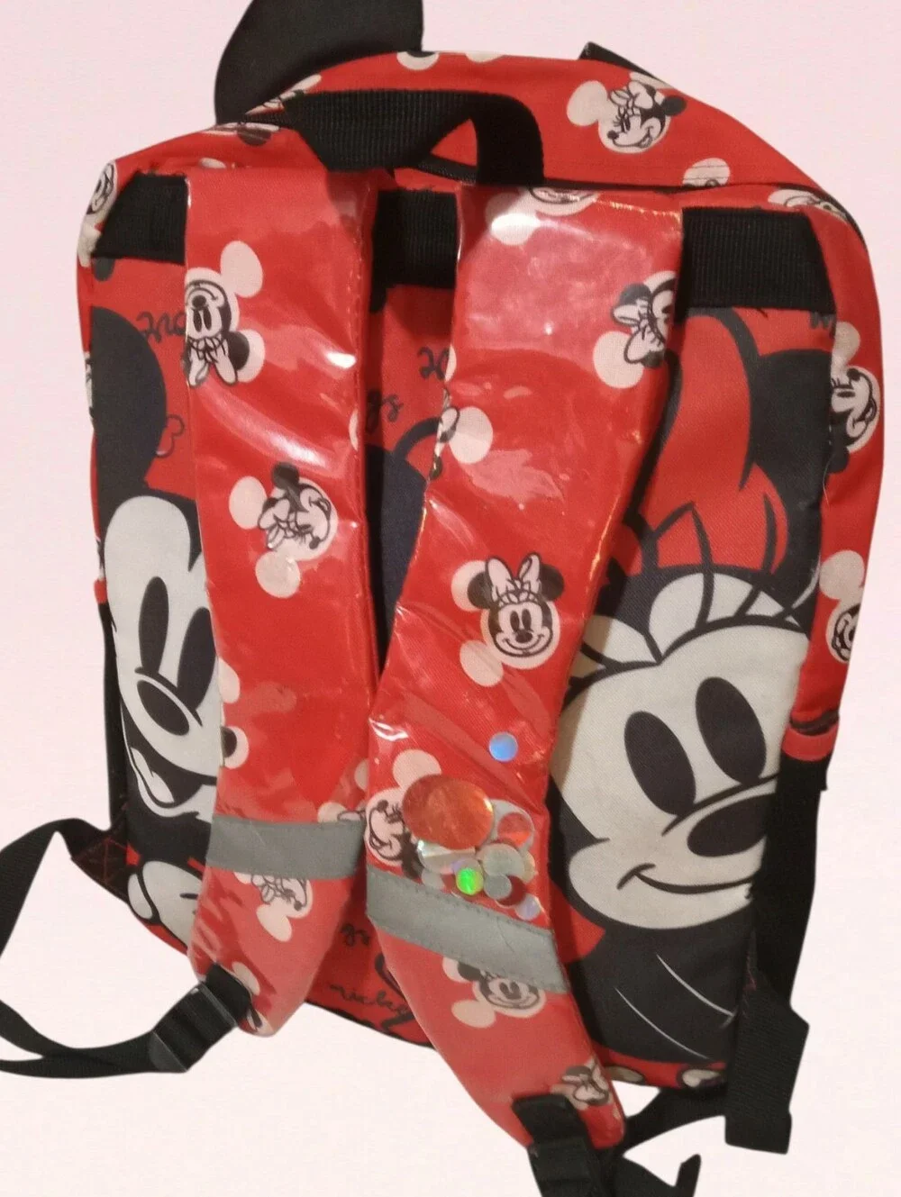 SUPER CUTE Disney Mickey and Minnie Mouse Red and Black Polka Dot Backpack